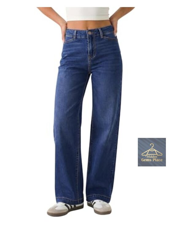 Denim - High Waisted Wide Leg Jeans Women Stretchy Denim Trouser Pants 30 Inch Inseam